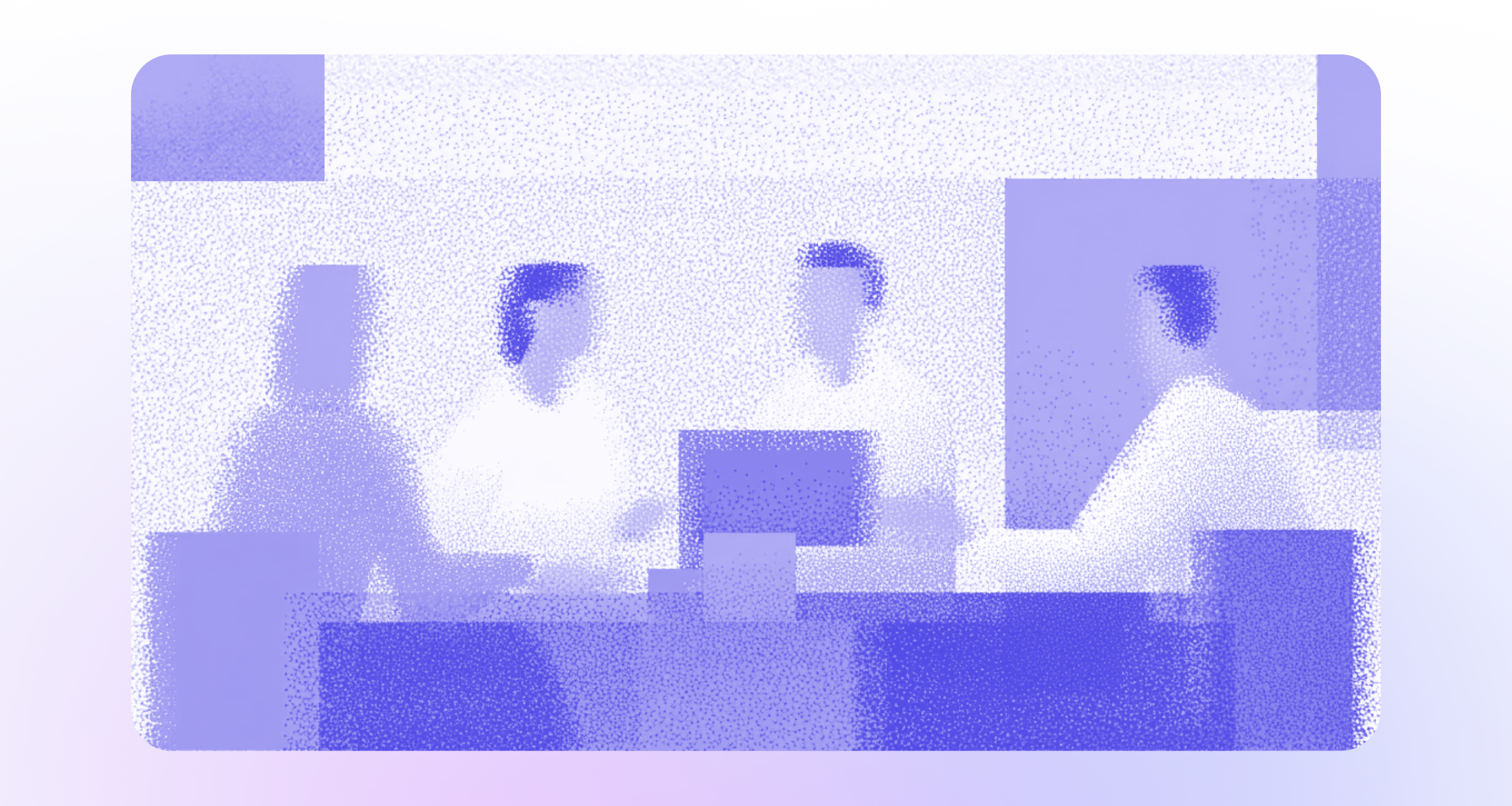Abstract illustration of people in a meeting with a laptop, symbolizing estate planning and professional discussion.