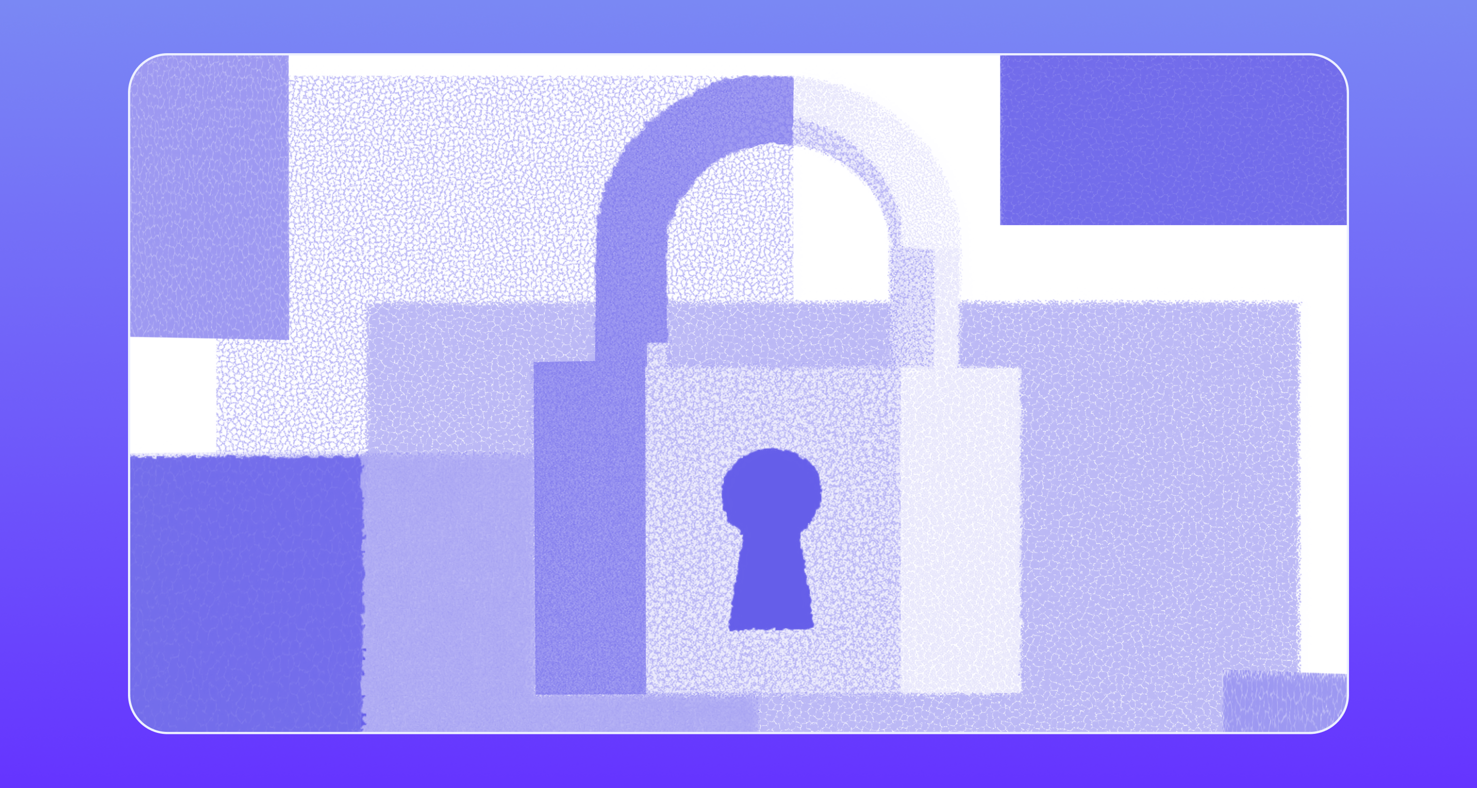 Abstract illustration of a padlock in purple tones, symbolizing data security, privacy, and digital protection.