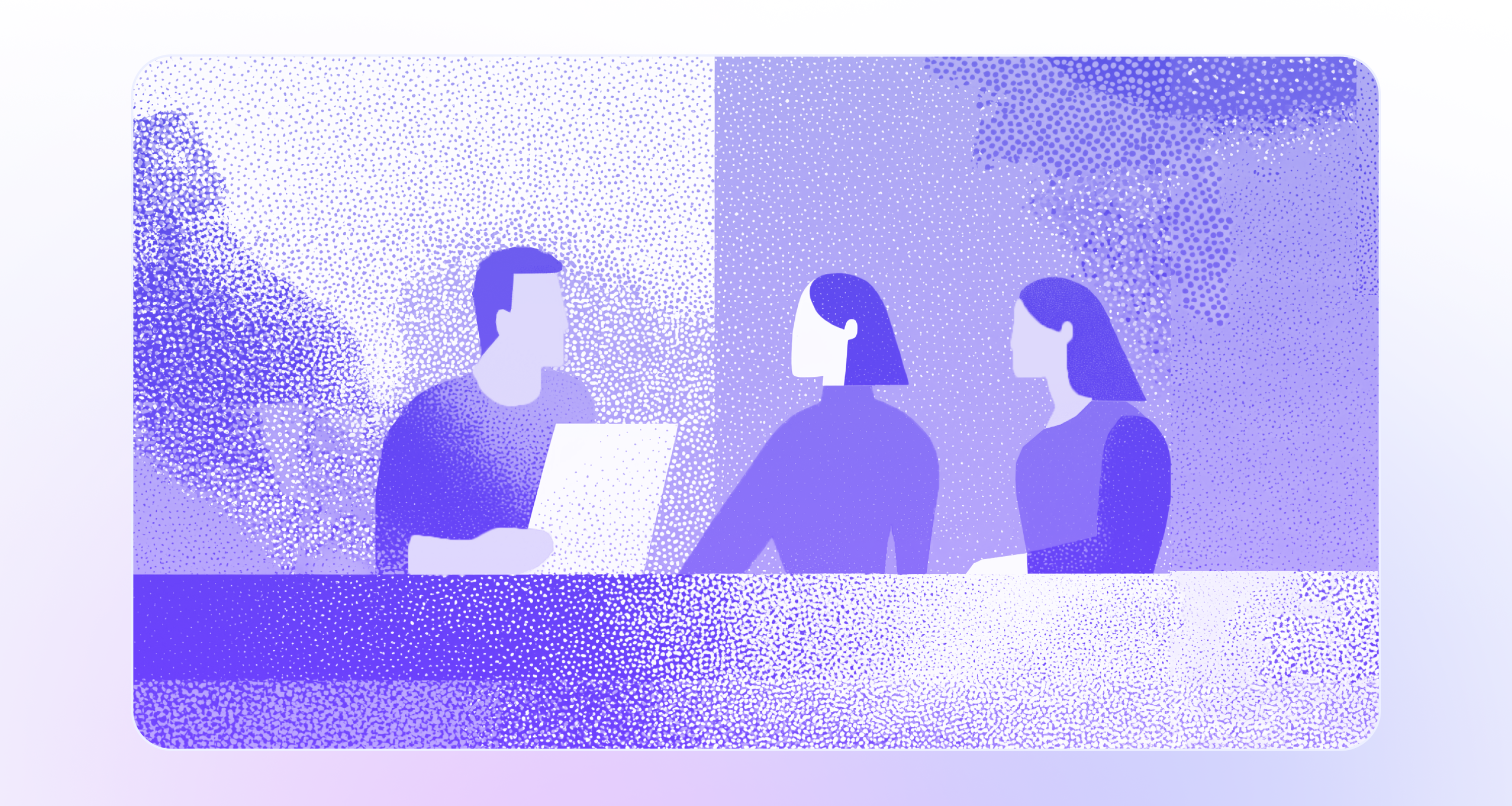 Abstract illustration of an advisor meeting with clients, symbolizing estate planning strategy and financial consultation.