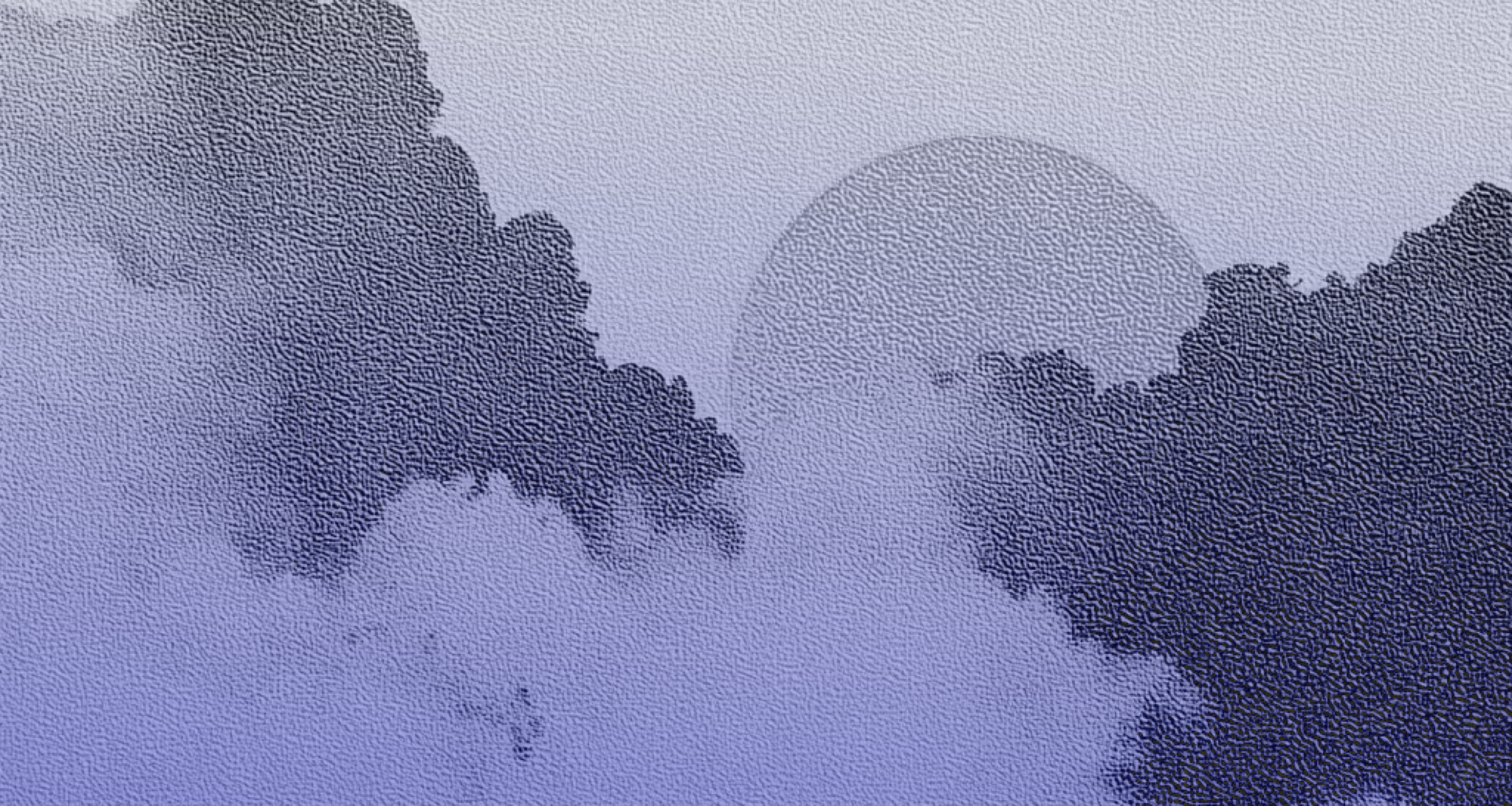 Abstract landscape with sun and mountains in purple tones, symbolizing vision, clarity, and long-term planning.