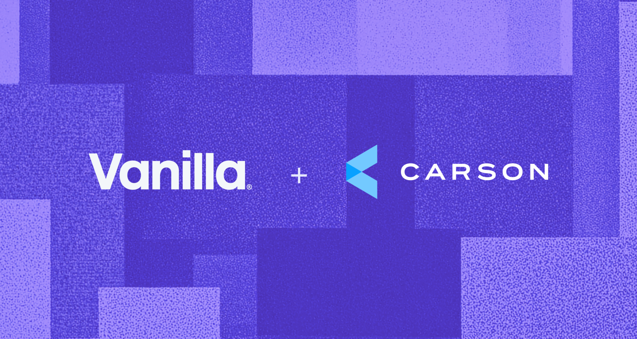 Vanilla and Carson logos displayed side by side on a textured purple background