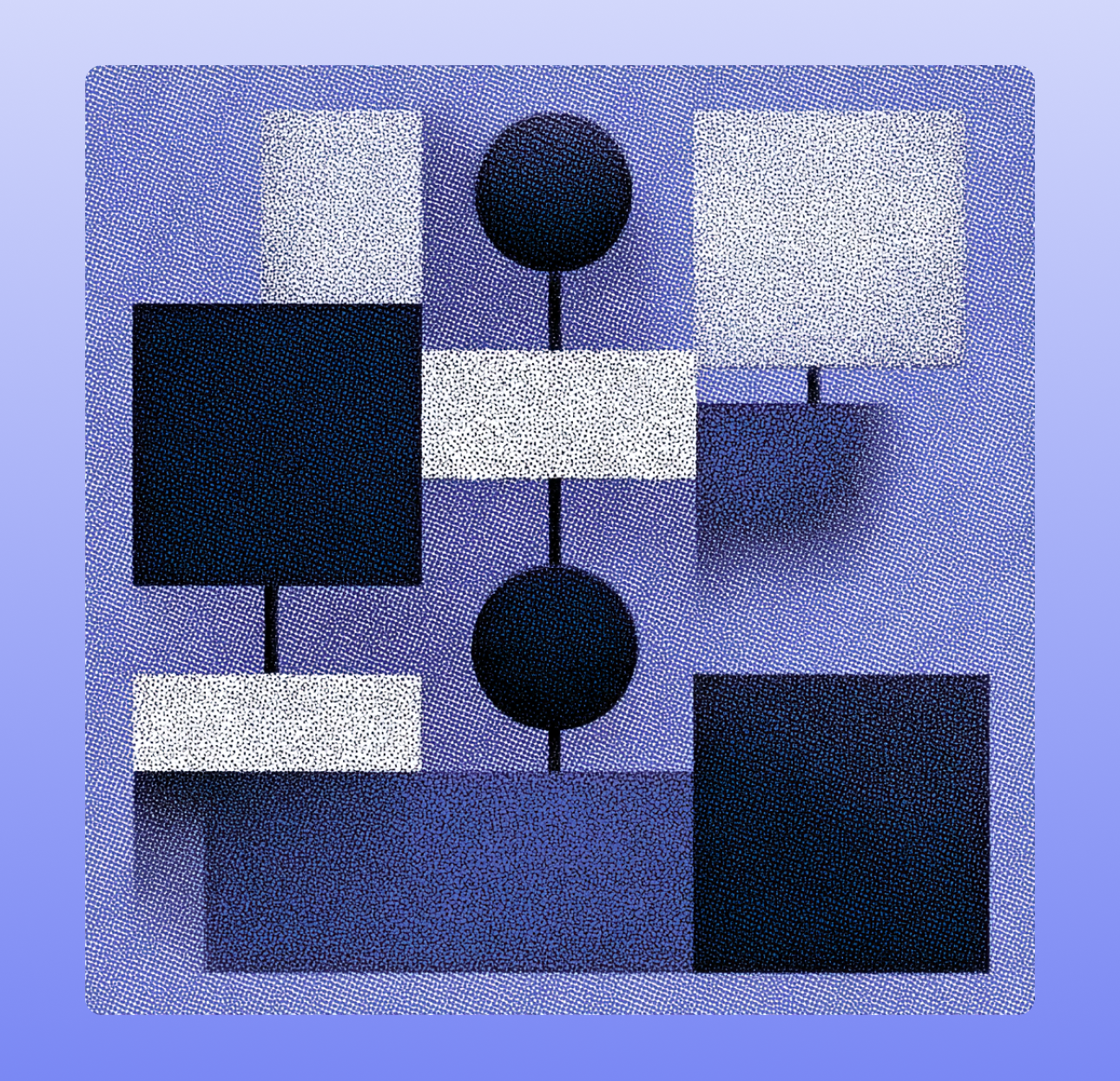 Abstract geometric shapes in blue tones arranged in a balanced composition