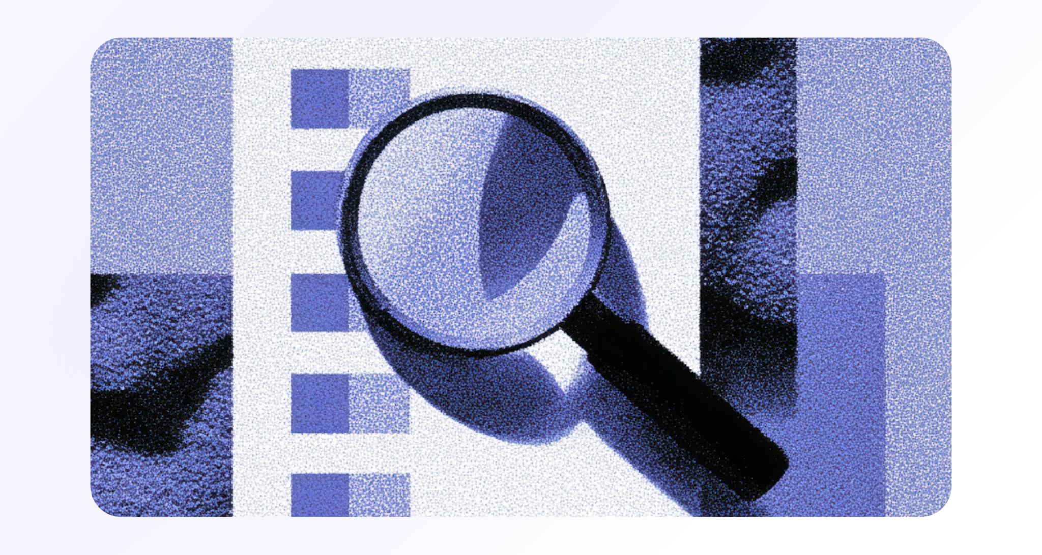 Magnifying glass over a checklist on a document, representing review or analysis