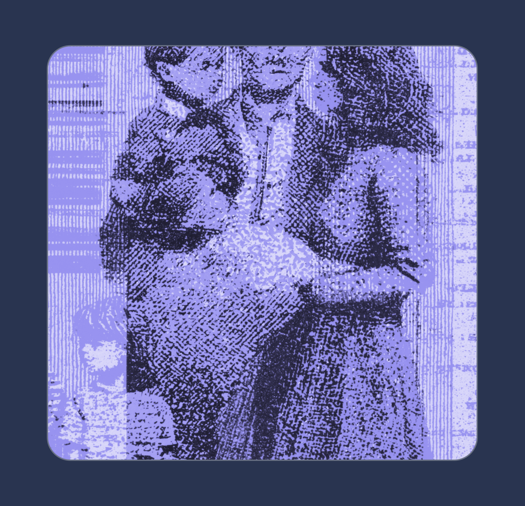 Textured illustration of two people standing together in a blue-toned abstract scene.