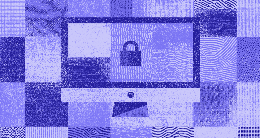 Computer with a padlock icon representing secure digital protection.