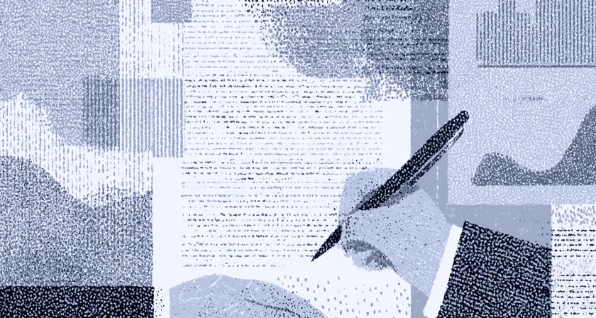 Close-up illustration of a hand signing an estate planning document.
