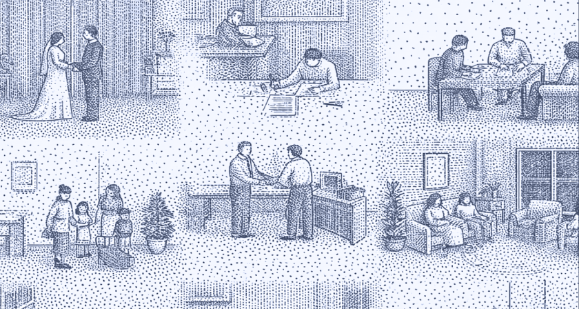 Illustration of families and advisors discussing financial planning.